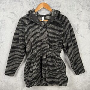 Varley Napoli Fleece Sherpa Zebra Print Jacket in Gray & Black Size XS Half Snap